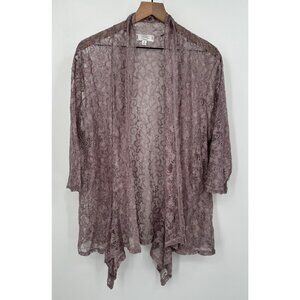 Shannon Ford Open Front Floral Lace Cardigan Women 3X Purple Crochet Fairy